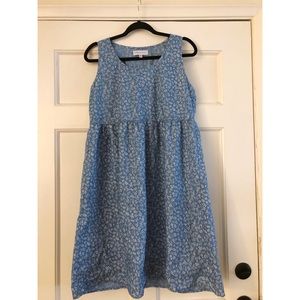 Modest Blue Floral Chambray Dress